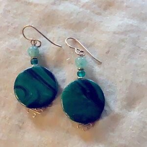 Gold wired clay jade colors with jade colored glass bead’s handmade in Vermont